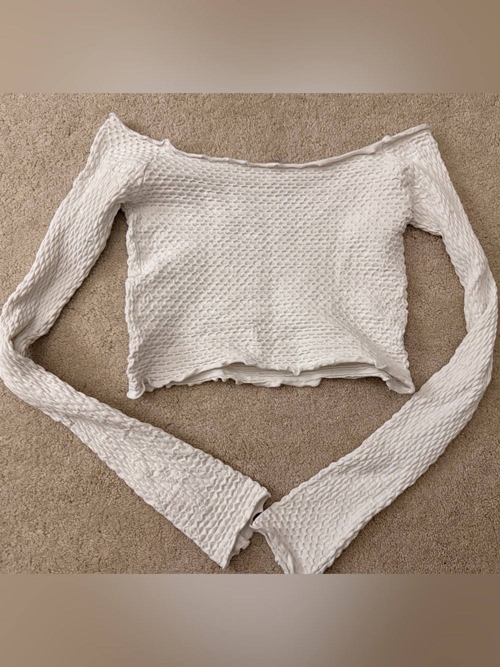 Free People White Textured Off-Shoulder Long Sleeve Crop Top XS